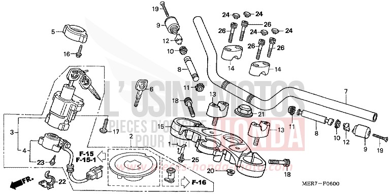 TUYAU DE GUIDON/PONT SUPERIEUR (CBF600S6/SA6/N6/NA6) de CBF600N ABS FORCE SILVER METALLIC (NH411D) de 2006